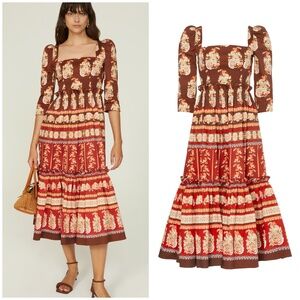 Cara Cara Brown and Red Midi Dress